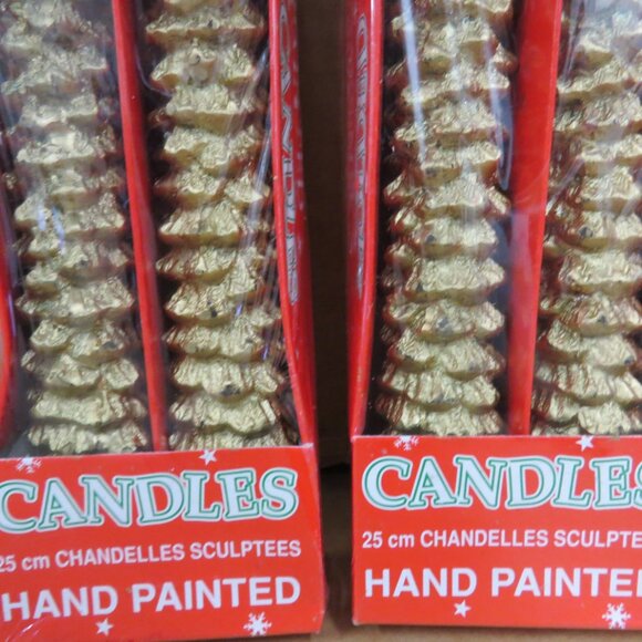 Vintage Amscan Taper Tree Candles NOS In Box Gold 10" 2 Boxes of 2 = 4 total - Picture 3 of 4